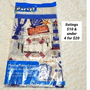 Beach Plastic Table Cover Rectangle Nautical Oceanic Decor Ocean Tablescape